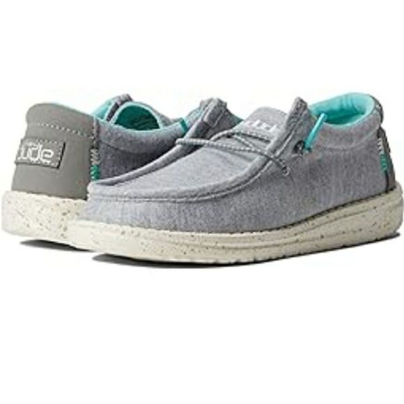 Hey Dude Wally Youth Stretch Grey Round Toe Low Cut Memory Foam Chukka Loafer Y1 - Picture 1 of 8